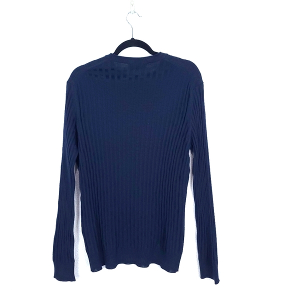 Corneliani Men's Virgin Wool Ribbed Navy Blue Jumper Sweater - Picture 12 of 15